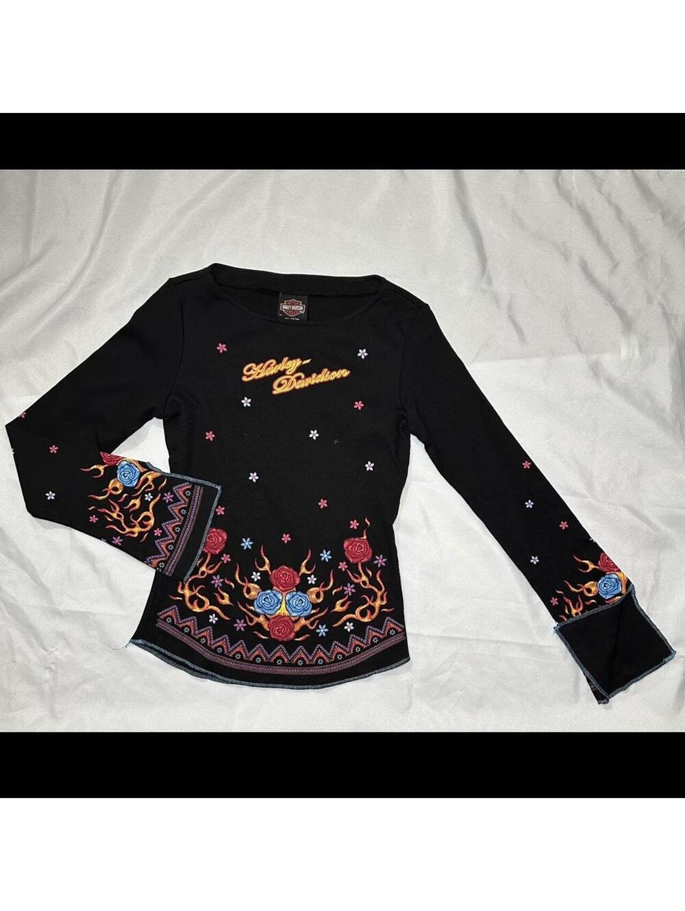Y2k Harley Davison floral with flame Long sleeve Honolulu